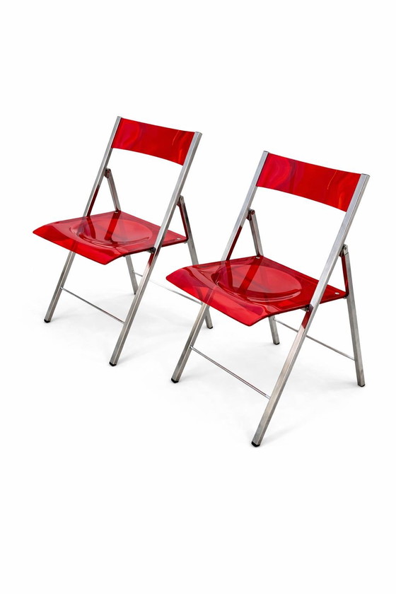 Image 1 of Chaises KARE Design, verre acrylique rouge, empilables
