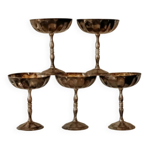 Vintage versilberte Champagnercoupes mit vergoldeter Innenseite — 5er-Set