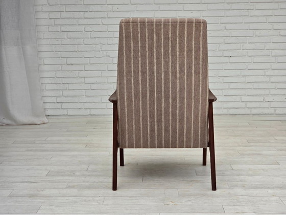 Image 1 of Poltrona danese con schienale alto, anni '70, lana per mobili, legno di teak, originale.