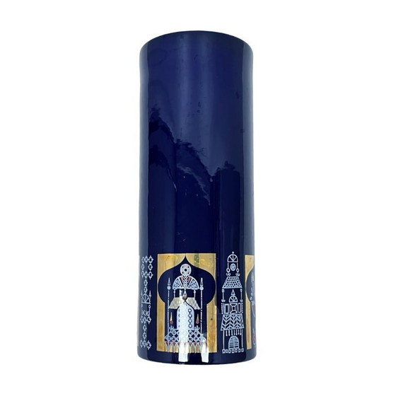 Image 1 of Vintage KEUCK Ceramic Vase – Turkish Mocha, Cobalt, and Gold – Germany, 1970s