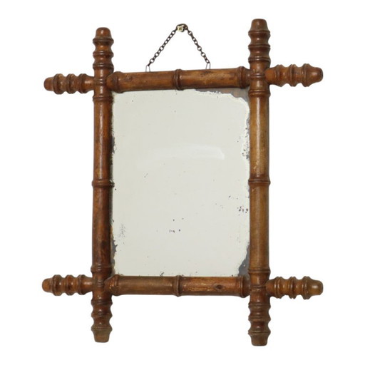 Espejo antiguo de madera imitación bambú 44x39cm