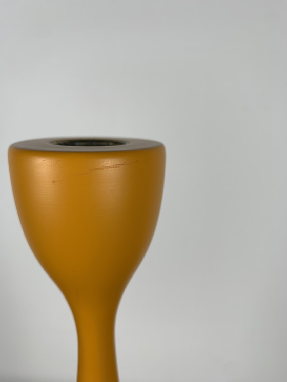 Image 1 of Large Candle Holder In Orange-Yellow Lacquered Wood