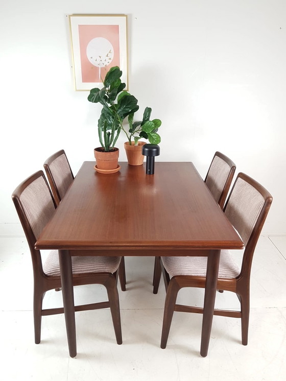 Image 1 of 4 vintage teak chairs dining table pink new upholstered