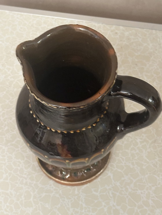 Image 1 of Vintage glazed pottery pitcher from Romania H 27 cm