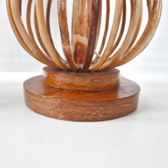 Image 1 of PAIR OF VINTAGE 1960S TABLE LAMPS IN RATTAN & BEECH 60S 1960S 1960s