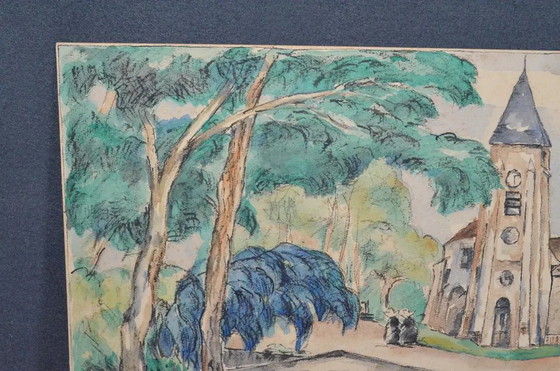 1929 Ogui Paisaje de Pueblo Modernista Europeo Acuarela y Gouache – Pinturas y dibujos, Paper (photo 6 of 10)