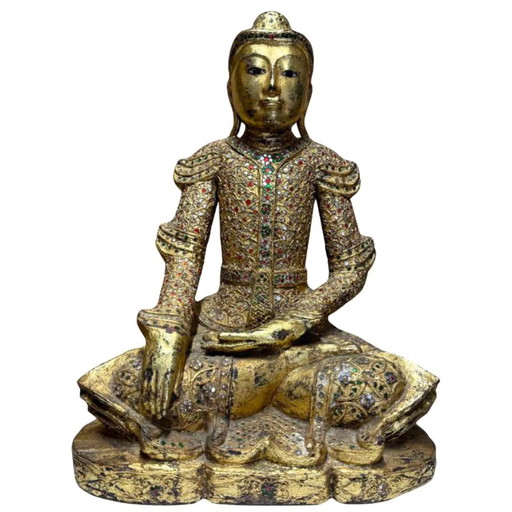 Estatua de Buda Mandalay Dorada de Myanmar – Bhumisparsha Mudra – Símbolo de Enraizamiento e Iluminación
