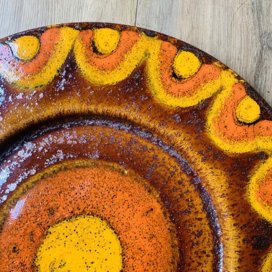 Large vintage enameled ceramic dish, Reiner Gehrig for Grünstadt, Table accessories, Orange (photo 5 of 13)
