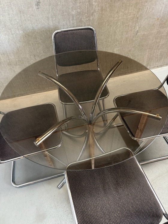 Set da pranzo Vintage Cromato Space Age ‘70 Design Italiano – Cromo, Tessile (photo 7 of 11)