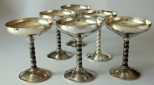 6 coupes à champagne - coupes à glace - laiton - ESP argenté
