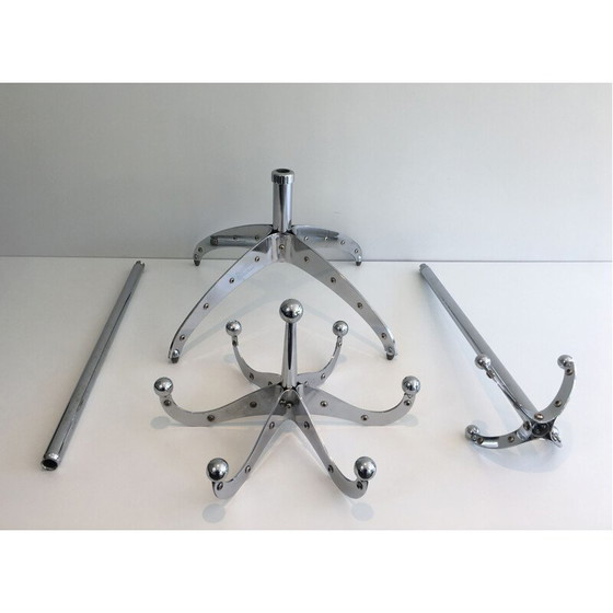 Image 1 of Vintage Riveted Chrome Coat Rack, 1980