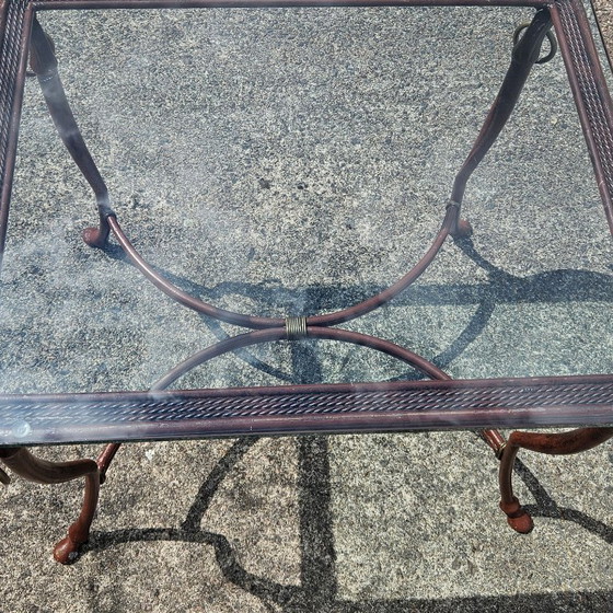 Image 1 of Tavolino da caffè francese d'epoca in ferro e vetro - Tavolino da cocktail - Tavolino da salotto - Anni '80