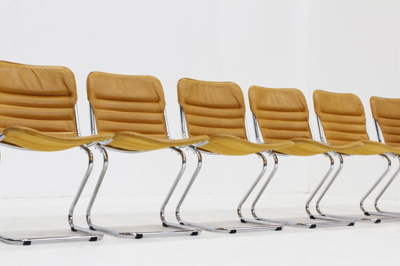 Image 1 of Set of 6 vintage chrome and leather dining chairs, 1970s, Italy
