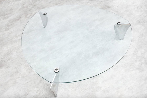 Image 1 of Table basse Flipper en verre et aluminium, modèle conçu par Matthew Hilton pour SCP, années 1980
