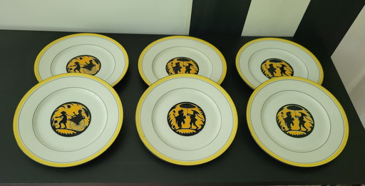 Jugendstil-Porzellanteller mit Orientale-Motiven von Limoges Frankreich, 6-teiliger Satz.