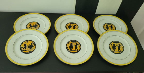Image 1 of Assiettes en porcelaine Art Nouveau avec images orientales par Limoges France, Ensemble de 6 pièces.