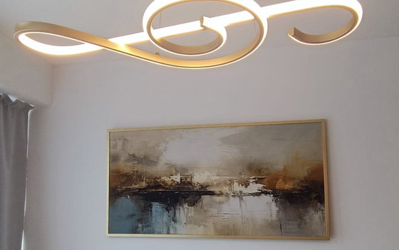 Image 1 of Abstract Lake with Gold Frame 75 x 150 cm