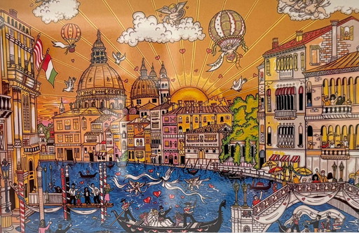 Charles Fazzino: "Angels Over Venice." Limited Edition 3-D Serigraph. Exclusively Published by Museum Editions Ltd. New Rochelle