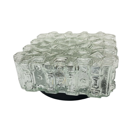 Lámpara de techo cuadrada Hillebrand de los años 70, fabricada en vidrio prensado grueso. – Plafones, Glass (photo 9 of 13)