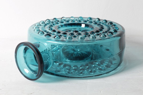 Image 1 of Large Vintage Teal Sunburst Blue Bubble Glass Vase / Erich Jachmann for WMF / 1960s