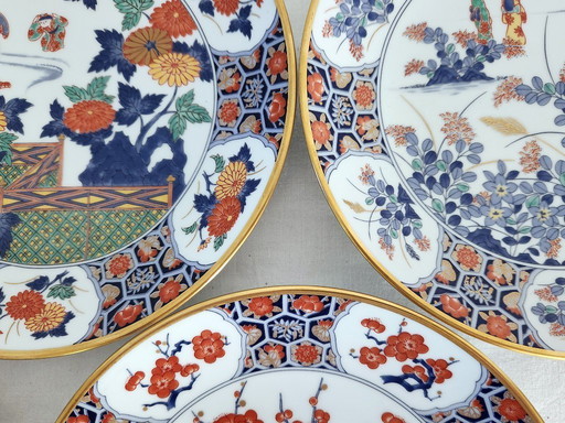 5 Japanese porcelain geisha plates, hand-decorated