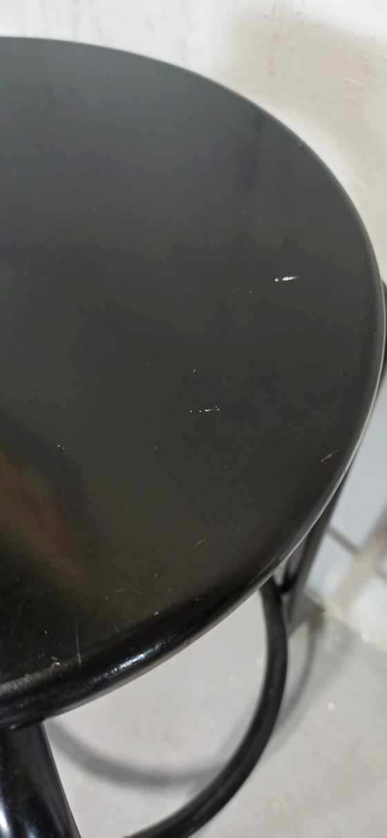 Image 1 of 5 x vintage black round bar stools 