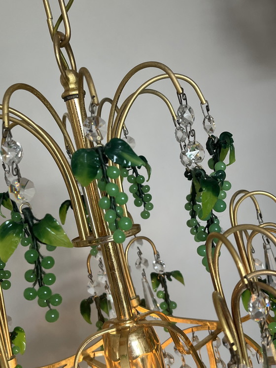 Image 1 of Vintage groene druiven kroonluchter hanglamp uit Murano