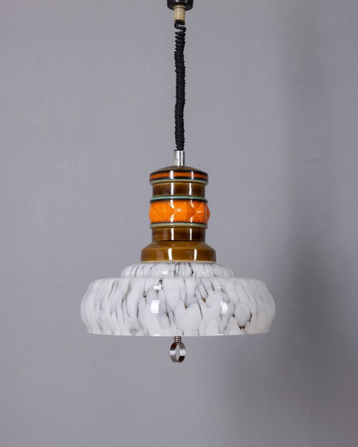 Lampadario vintage anni '60 in ceramica e vetro, design italiano. – kroonluchters, Glass
