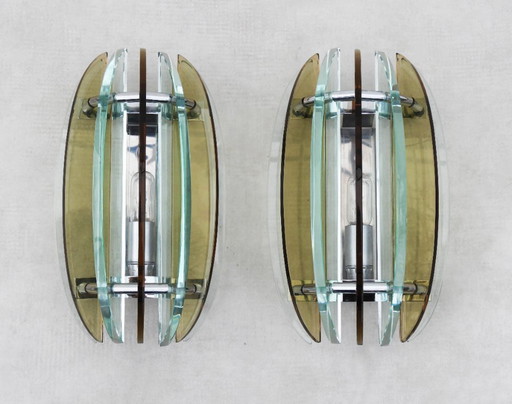 Coppia di applique da parete in vetro Veca, metà secolo, Italia, circa 1970