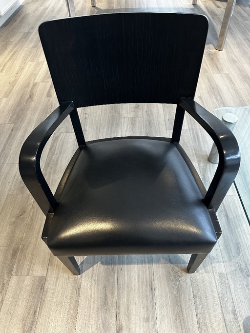 Black wood and leather desk chair (1950s-1960s)