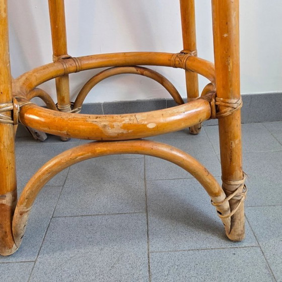 Image 1 of Coppia di sgabelli da bar vintage degli anni '50 in rattan e bambù di Dirk Van Sliedgert, anni '50