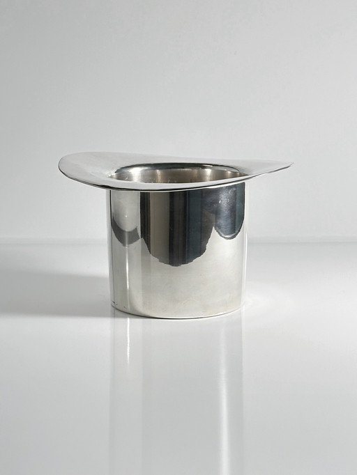 Silver plated champagne cooler ice bucket cylinder vintage champagne cooler hat silver 80s Art Deco