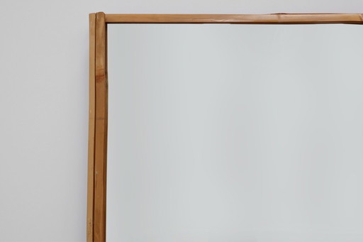 Large Vintage seventies Ibiza style rectangular mirror with bamboo frame 
