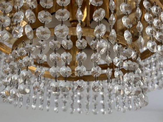 Vintage Getrapte Kristallen Plafondlamp – Messing & Kristal – Jaren 70 – Plafondlampen, Brass, Crystal (photo 7 of 12)