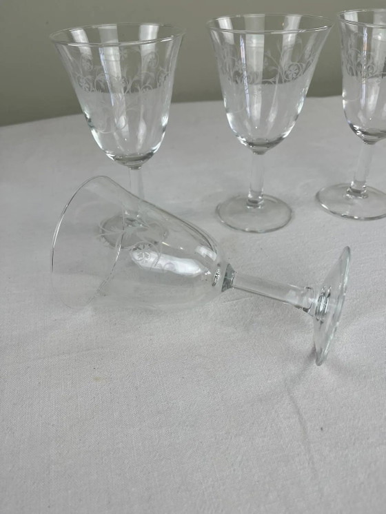 Gravierte Gläser auf Fuß – Gläser & Karaffe, Crystal, Glass, Art Nouveau (photo 4 of 5)
