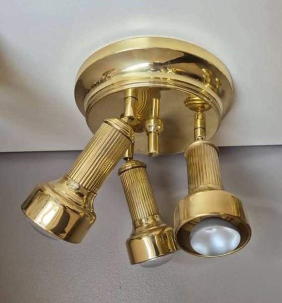 Image 1 of Sölken-Leuchten. 9-delige messing verlichtingscollectie uit het midden van de 20e eeuw – OMI West-Duitsland – Space Age