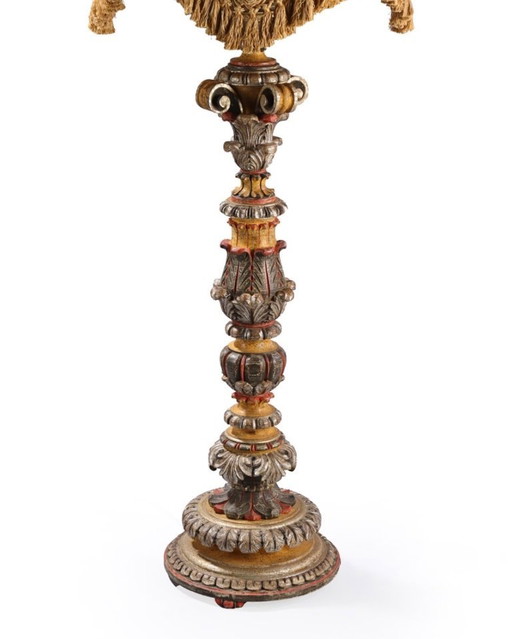 Italian mid century carved wooden floor lamp 