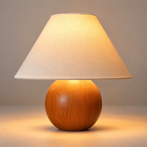 Lampe de table vintage en teck massif – Base sphérique – Style scandinave