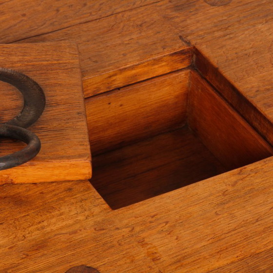 Image 1 of Round coffee table in solid oak and wrought iron, 1950