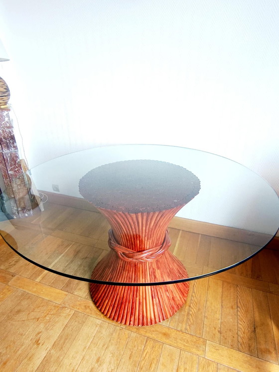 Image 1 of Maugrion for Roche Bobois, circa 1980 Table from the Le Rotin Prestige collection, wheat sheaf model.  Round table base
