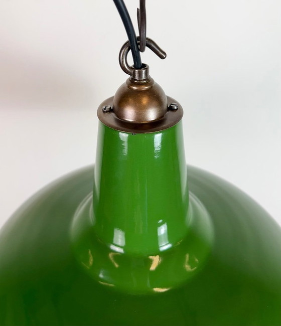 Image 1 of Lampada a sospensione in smalto verde industriale della Jackson Electrical Co., anni '60