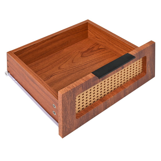 Image 1 of Urban Meuble vintage dressoir van rotan in walnoot houtlook met 2 deuren en 3 lades met zwarte handgrepen 120*38*78cm CRI