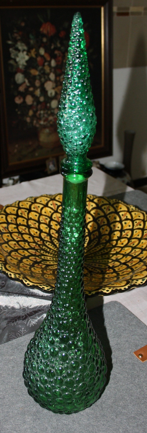 Vintage Hobnail Génie Carafe / Bouteille - Rossini années 1960 - Vert