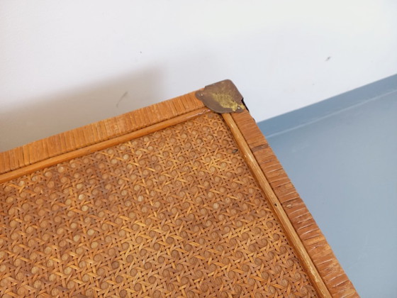 Image 1 of Baule vintage in legno, rattan, paglia e ottone