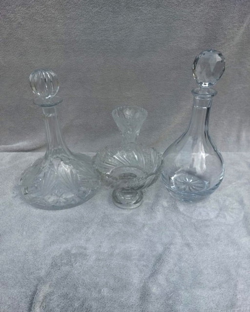 4 decantadores de cristal, incluido un decantador de barco. – glazen karaffen, Crystal, Glass (photo 2 of 6)