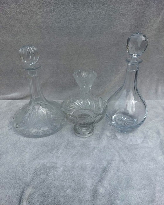 4 decantadores de cristal, incluido un decantador de barco. – Vasos y jarras, Crystal, Glass (photo 2 of 6)