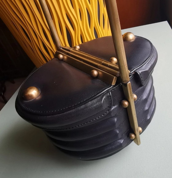 Image 1 of Tu Khan Firenze - 1980s Sculptural Brass Handle Box Bag RARE