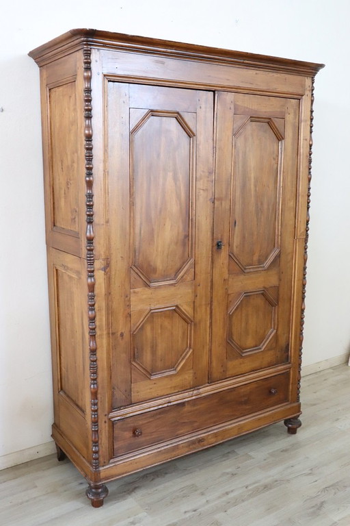 Solid Poplar Wood Antique Wardrobe, Italy Mid 19th Century
