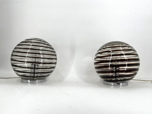 Pair of murano swirl glass table lamps, 1970s