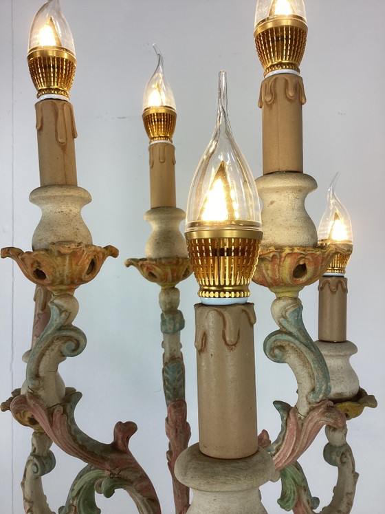 Vintage large Italian Venetian Moorish Floor light – Wood, Ceramic (photo 8 of 13)